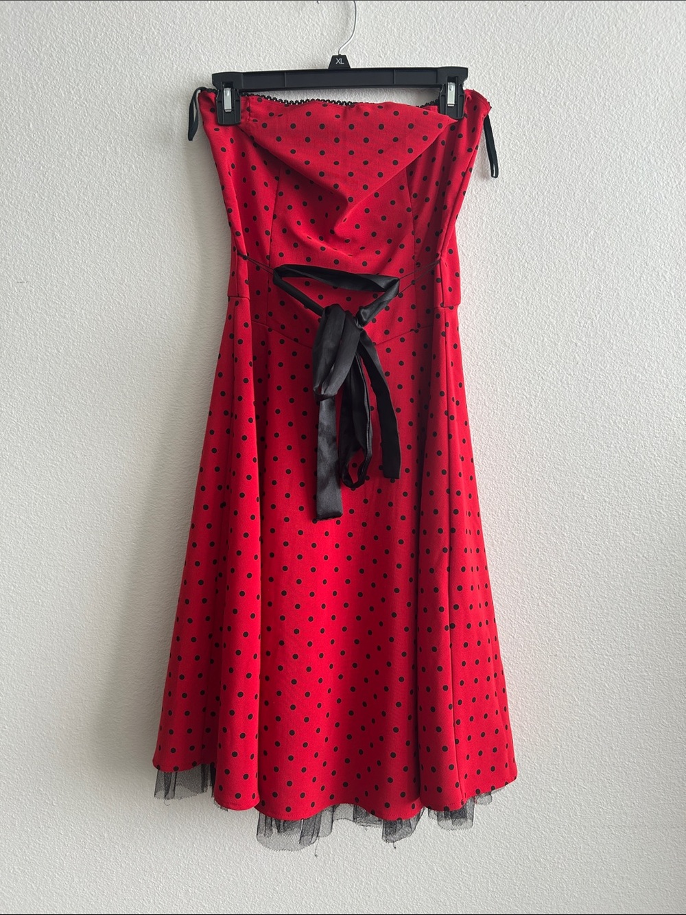 Ruby Rox Red Strapless Polka Dot Dress with Black Sash